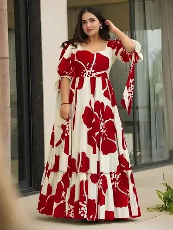 women floral print puff sleeve tiered maxi dress