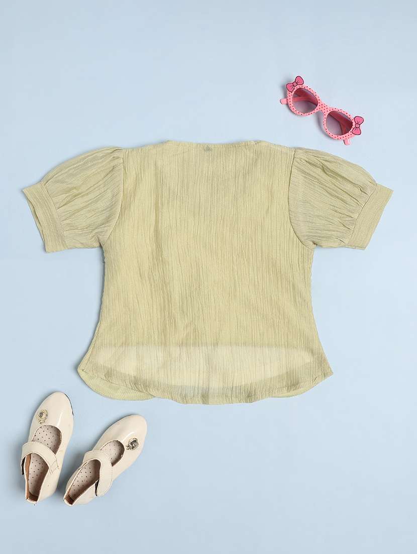 girls embroidered puff sleeves round neck top - 22357112 -  Standard Image - 2