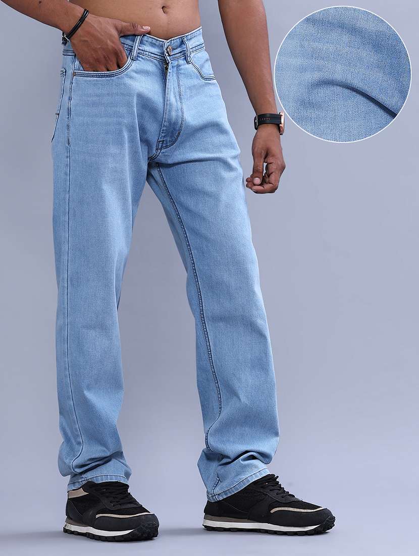 Men Plain Mid Rise Full Length Straight Jeans - 22357171 -  Standard Image - 2
