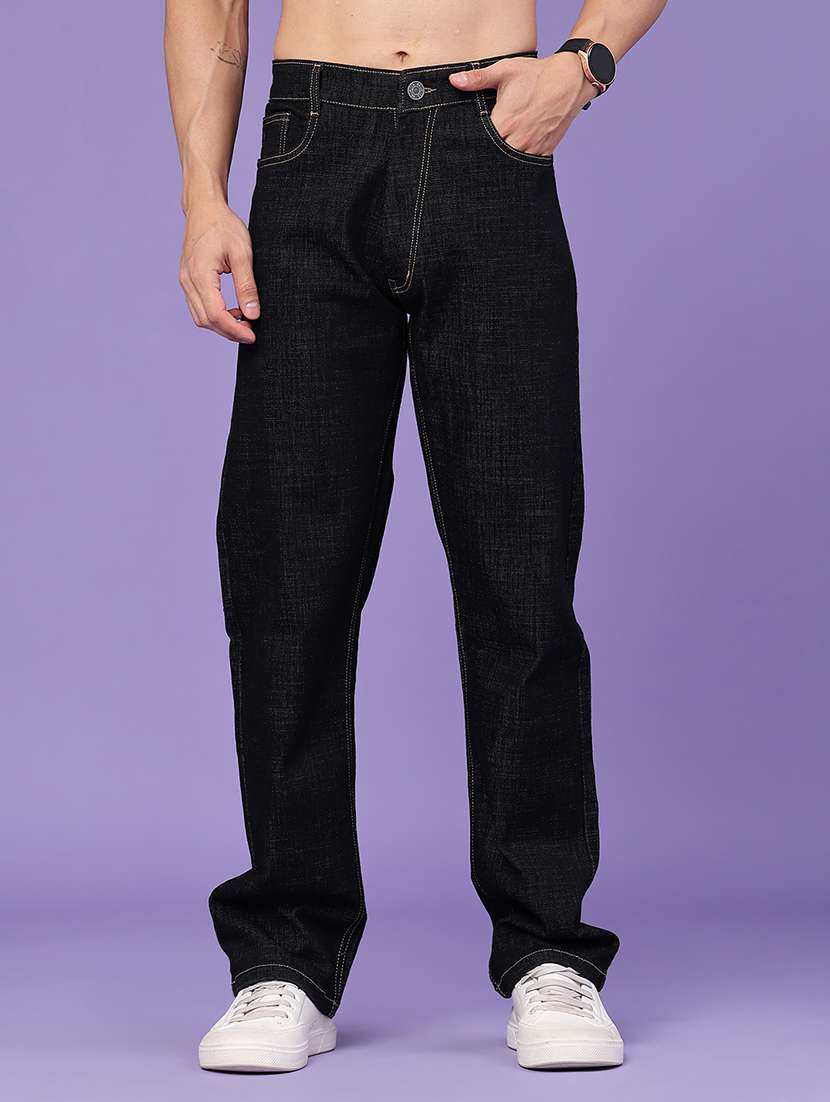 men plain mid rise full length straight jeans