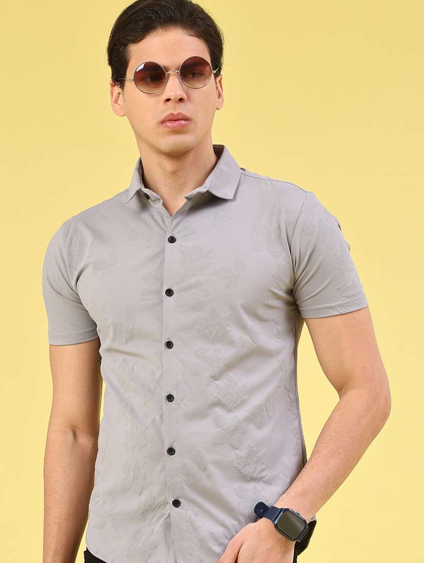 men printed short sleeve slim fit casual shirt - 22357207 -  Standard Image - 2