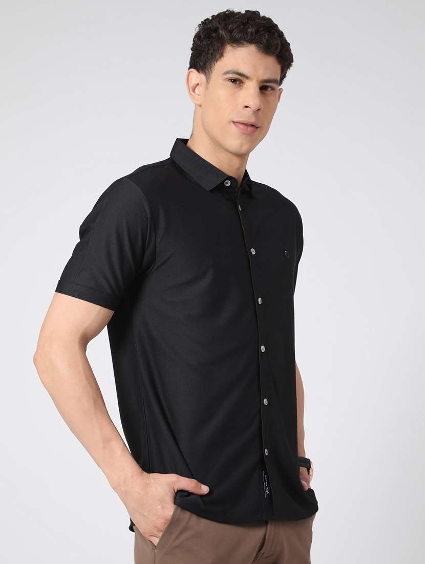 men solid short sleeve slim fit casual shirt - 22357225 -  Standard Image - 2