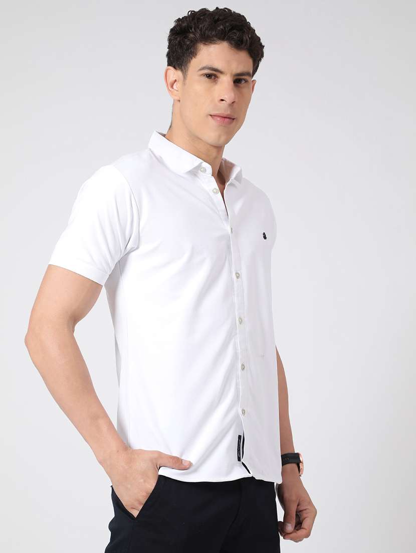 Men Solid Short Sleeve Slim Fit Casual Shirt - 22357226 -  Standard Image - 2