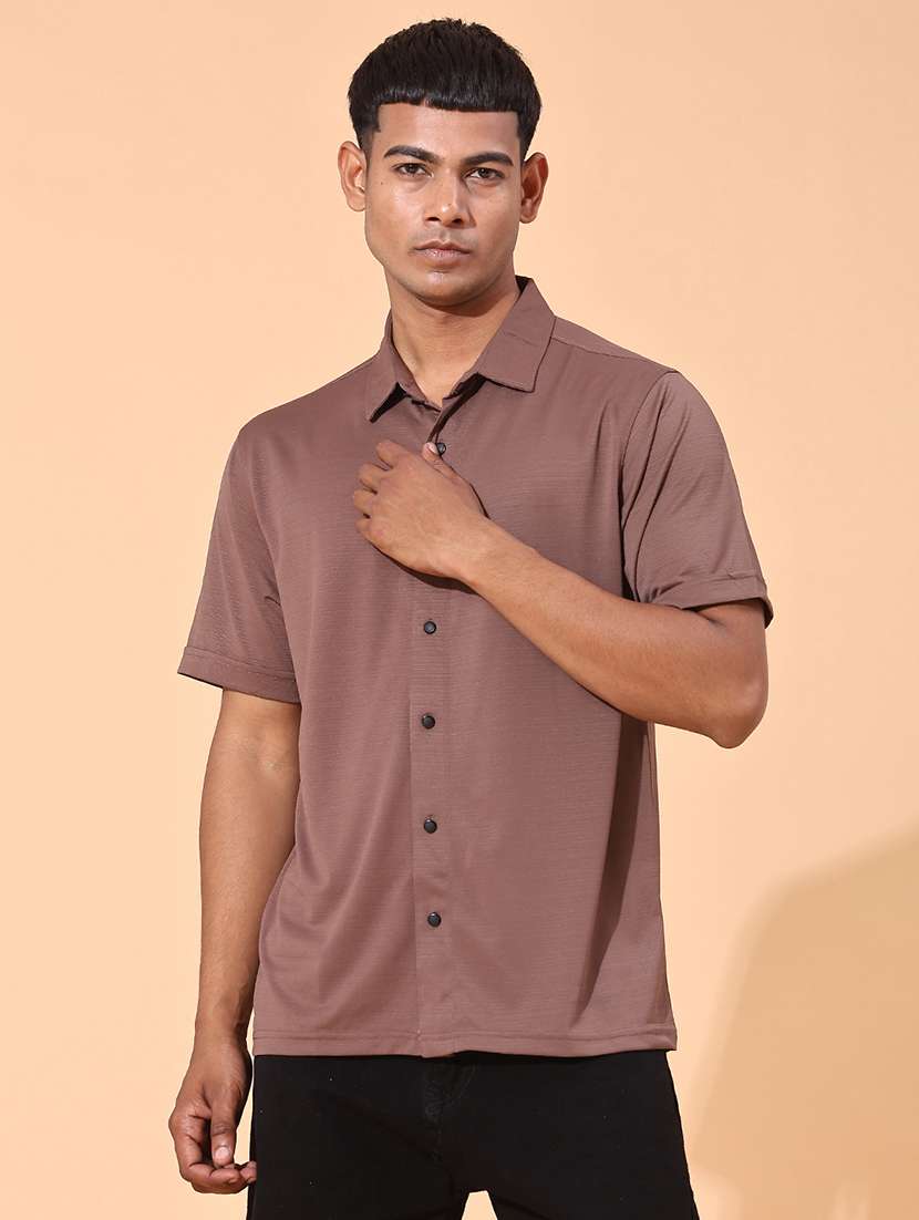 men solid short sleeve slim fit casual shirt
