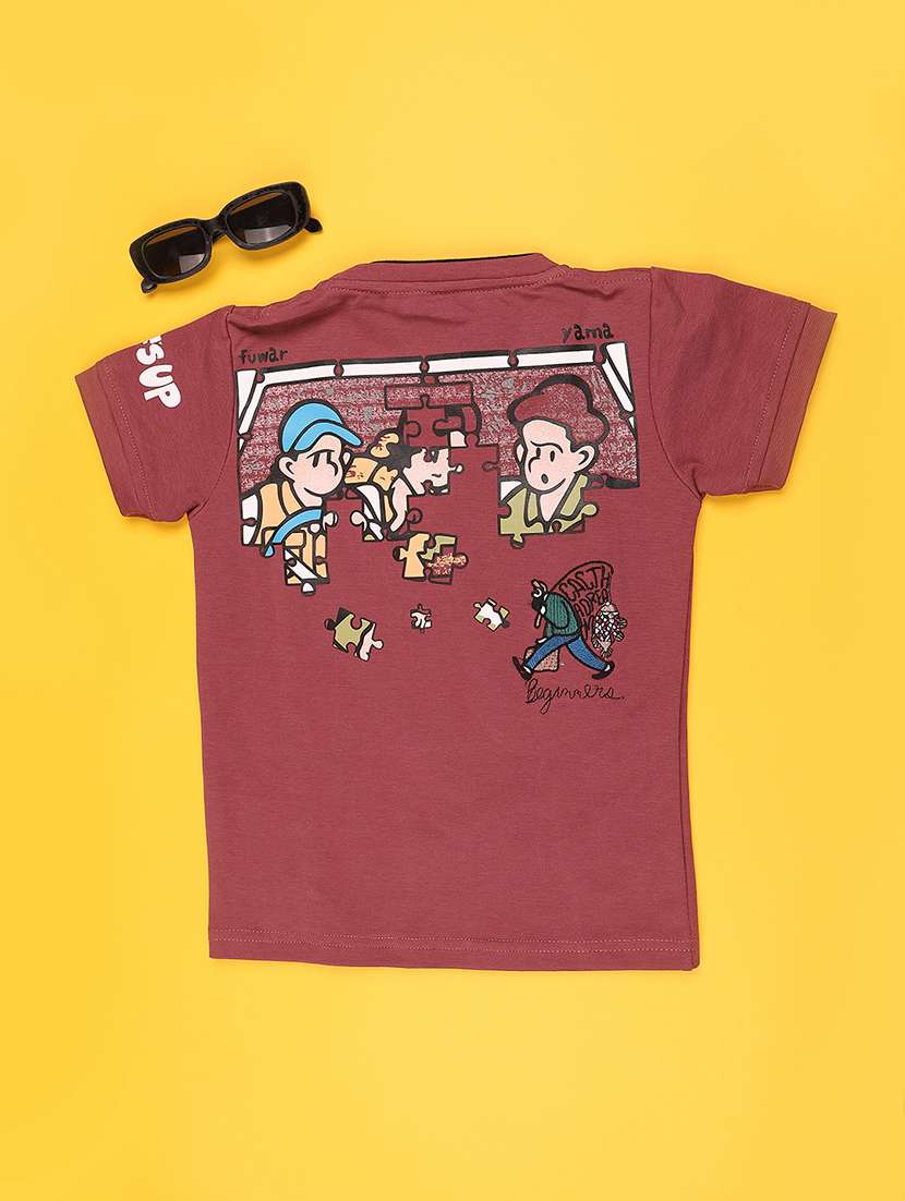 maroon cotton front print tee - 22357305 -  Standard Image - 2