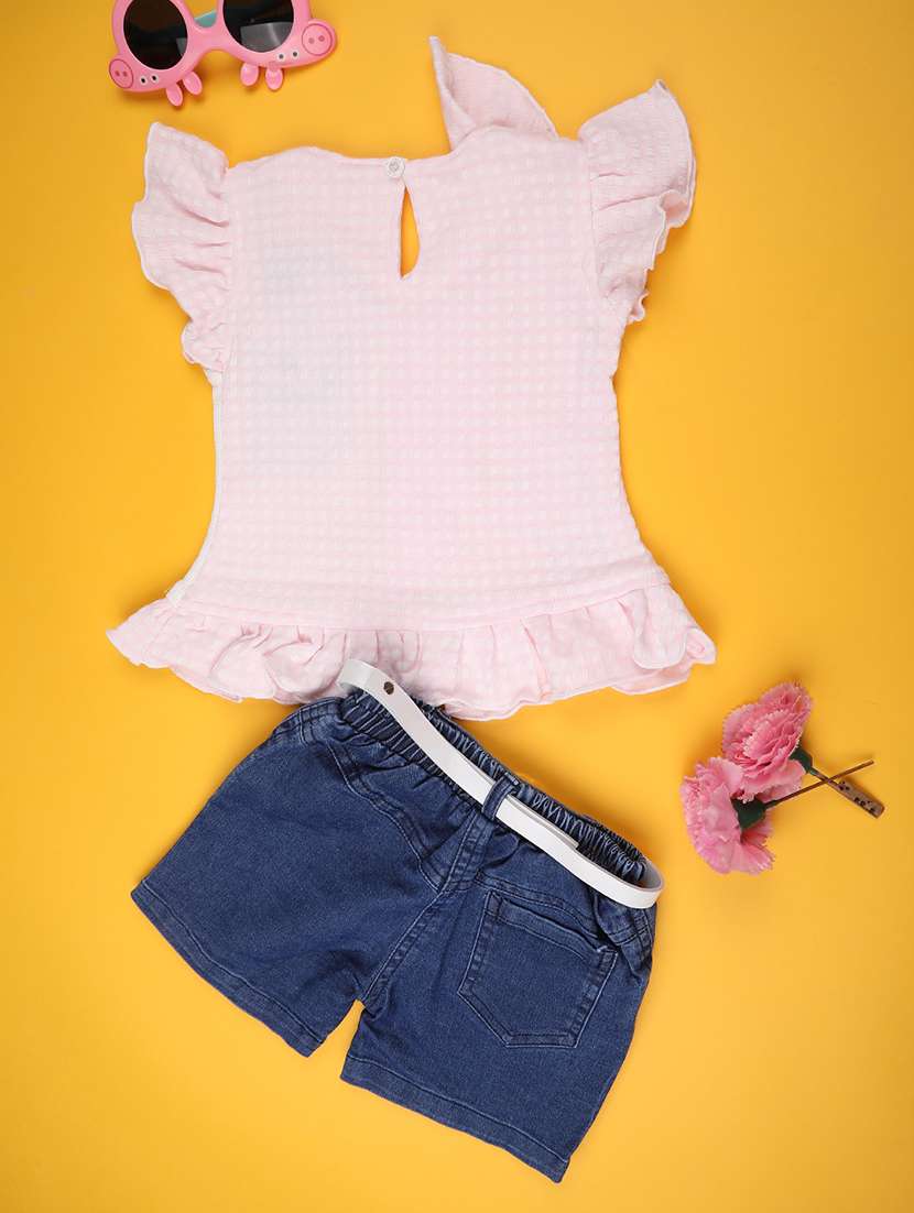girls checkered round neck shorts & top set - 22357321 -  Standard Image - 2