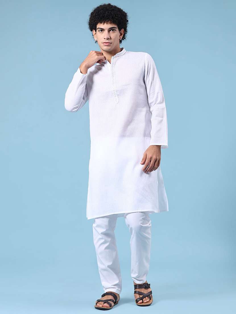 White Polyester Kurta Pyjama Ethnic Wear - 22357363 -  Standard Image - 2