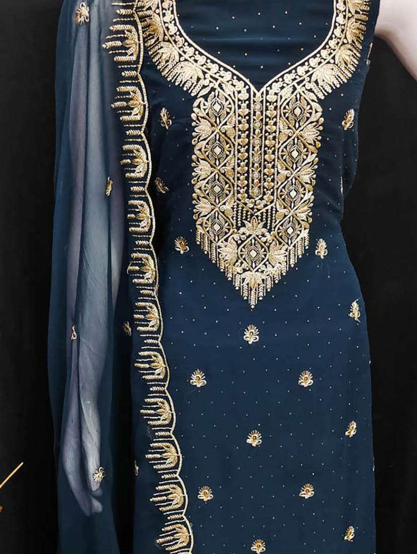 women solid with work embroidered unstitched suit set - 22357520 -  Standard Image - 2