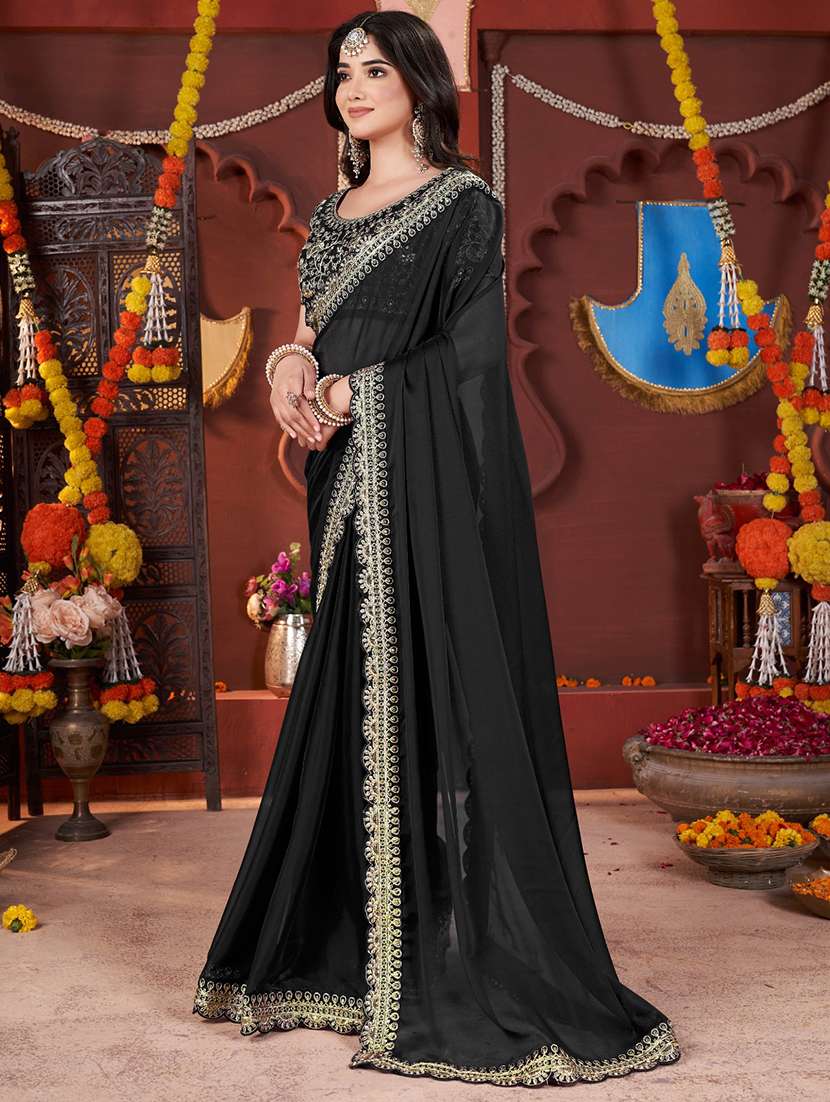 women solid with bordered saree with blouse - 22357831 -  Standard Image - 2