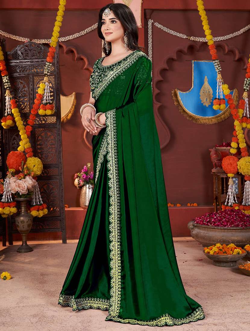 women solid with bordered saree with blouse - 22357832 -  Standard Image - 2