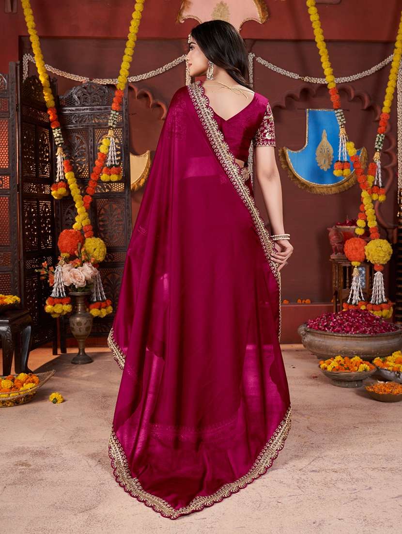 Women Solid With Bordered Saree With Blouse - 22357836 -  Standard Image - 2