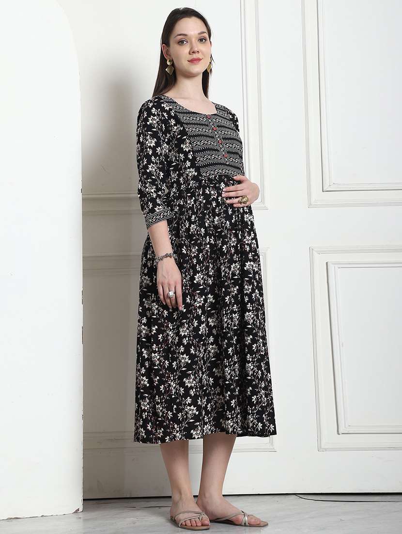 women printed three quarter sleeve maternity wear dress - 22357839 -  Standard Image - 2