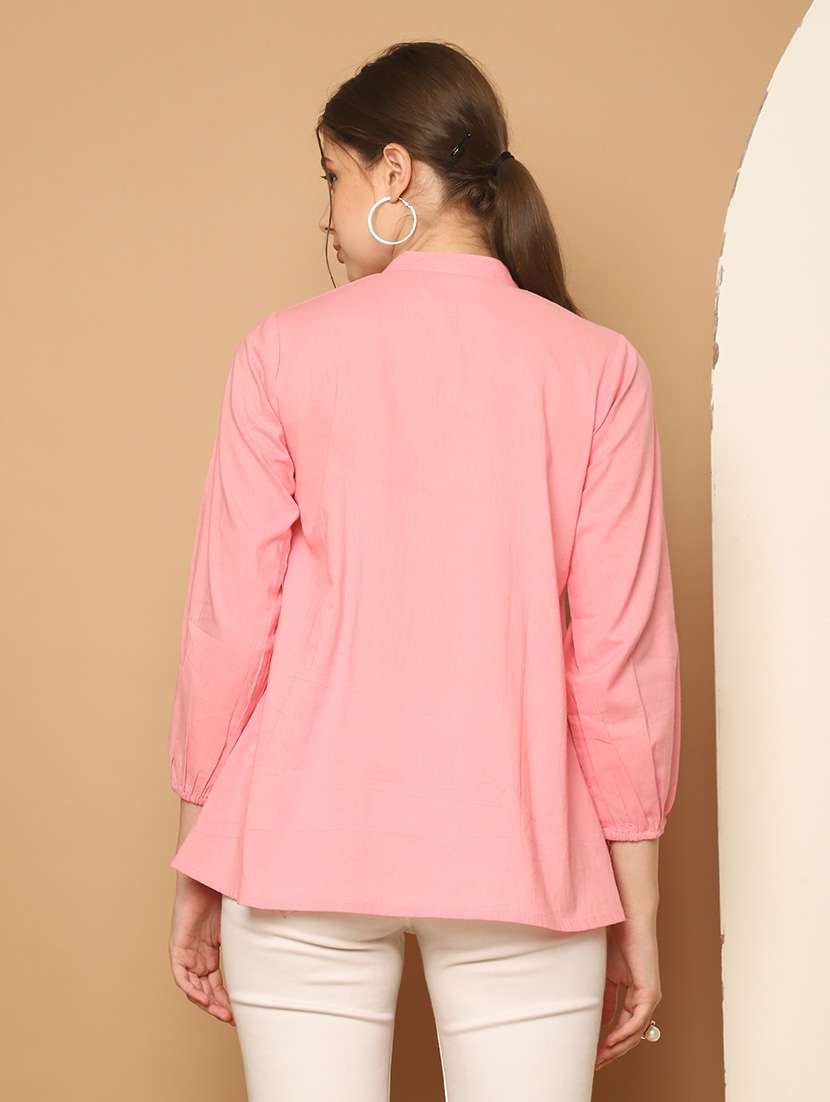 women solid three quarter sleeve ethnic top - 22357916 -  Standard Image - 2