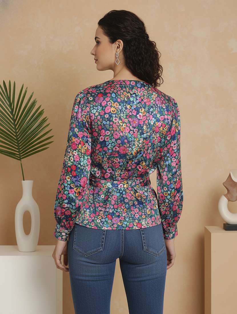 women floral print bishop sleeve top - 22357972 -  Standard Image - 2