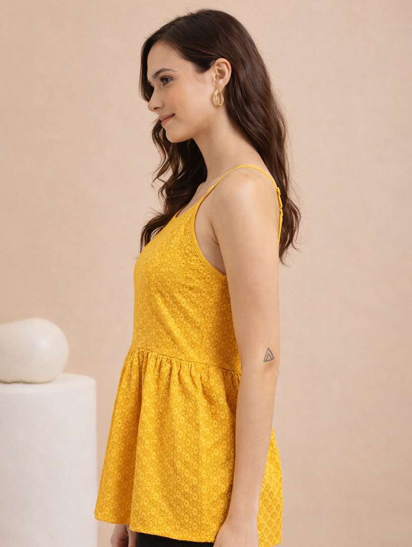 women embroidered shoulder strap peplum top - 22357990 -  Standard Image - 2