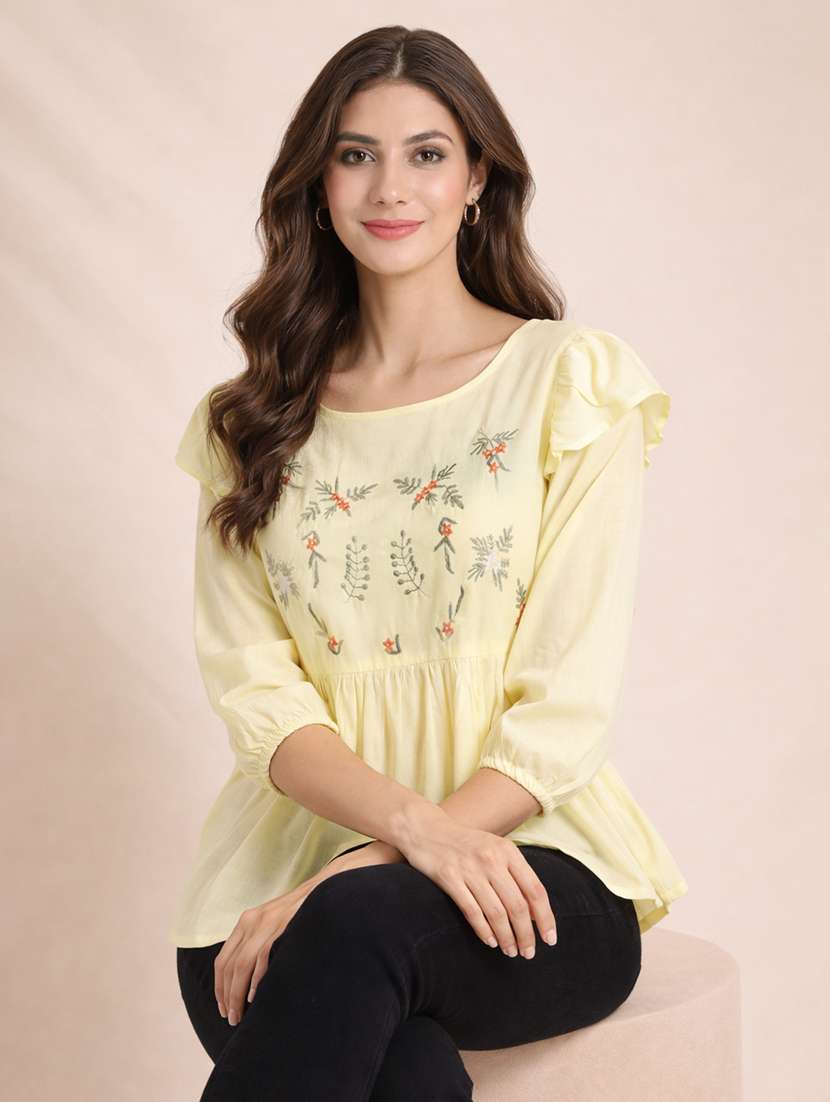 women embroidered round neck peplum top
