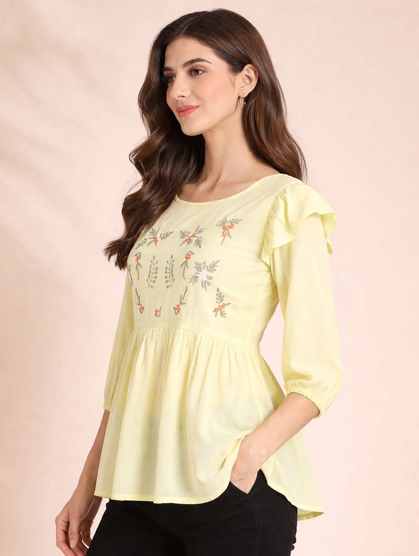 women embroidered round neck peplum top - 22357994 -  Standard Image - 2