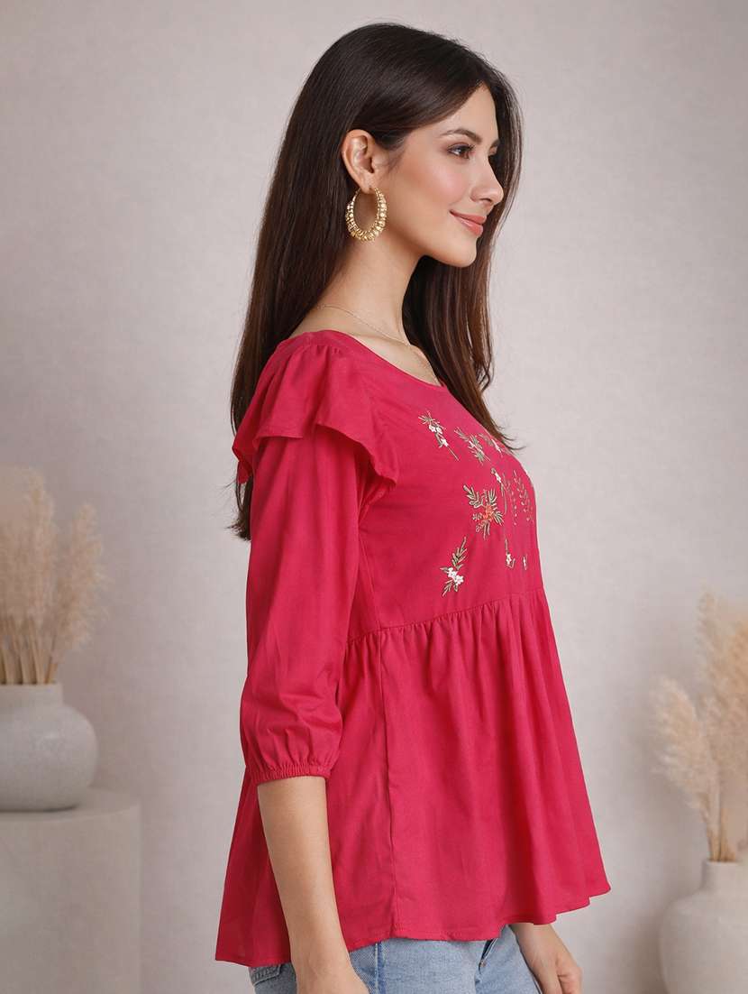 women embroidered round neck peplum top - 22357995 -  Standard Image - 2