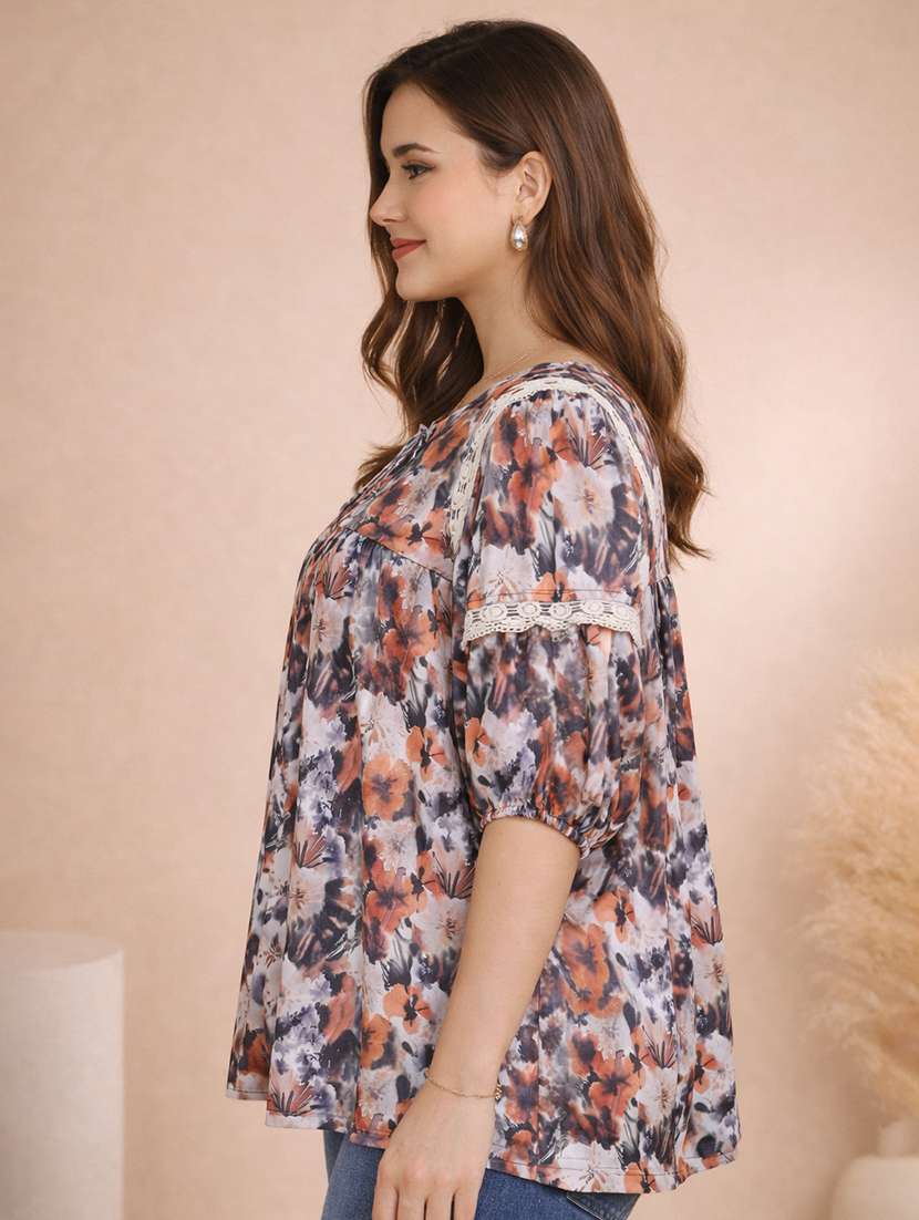 women floral print puff sleeve a-line top - 22357998 -  Standard Image - 2