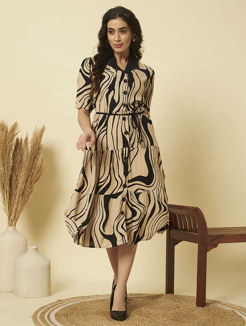 women printed puff sleeve shirt dress