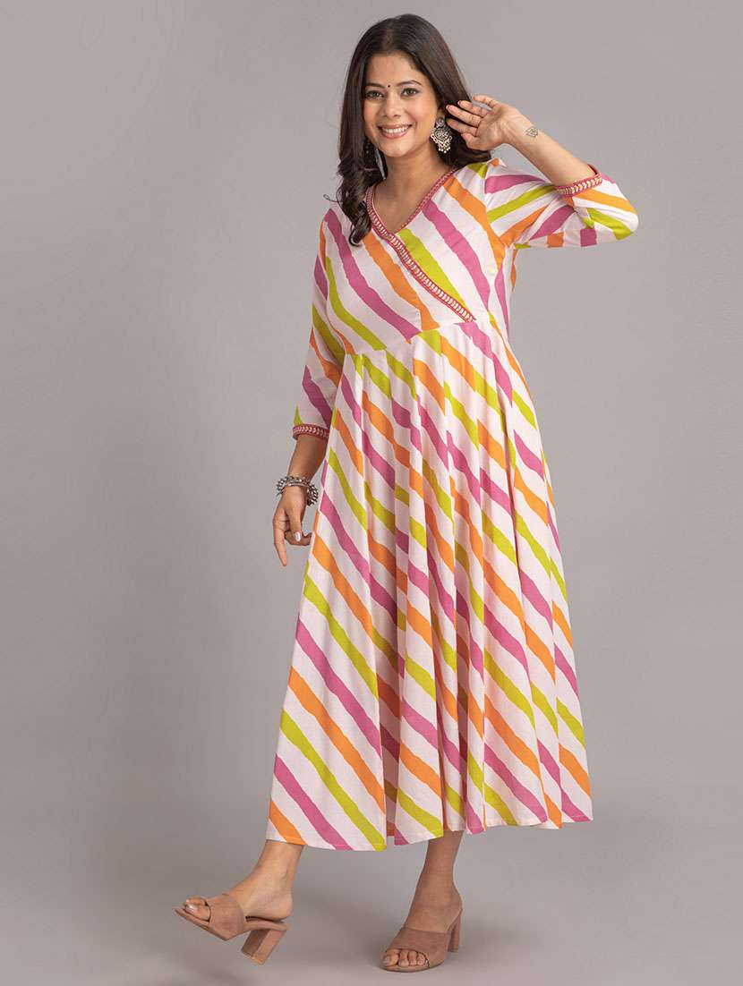 women leheriya three quarter sleeve flared kurta - 22358069 -  Standard Image - 2