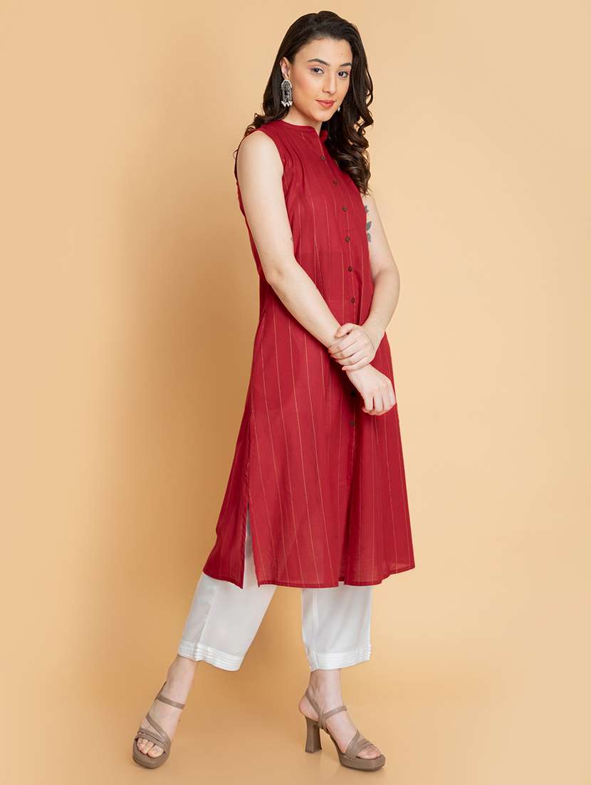 women striped sleeveless a-line kurta - 22358070 -  Standard Image - 2