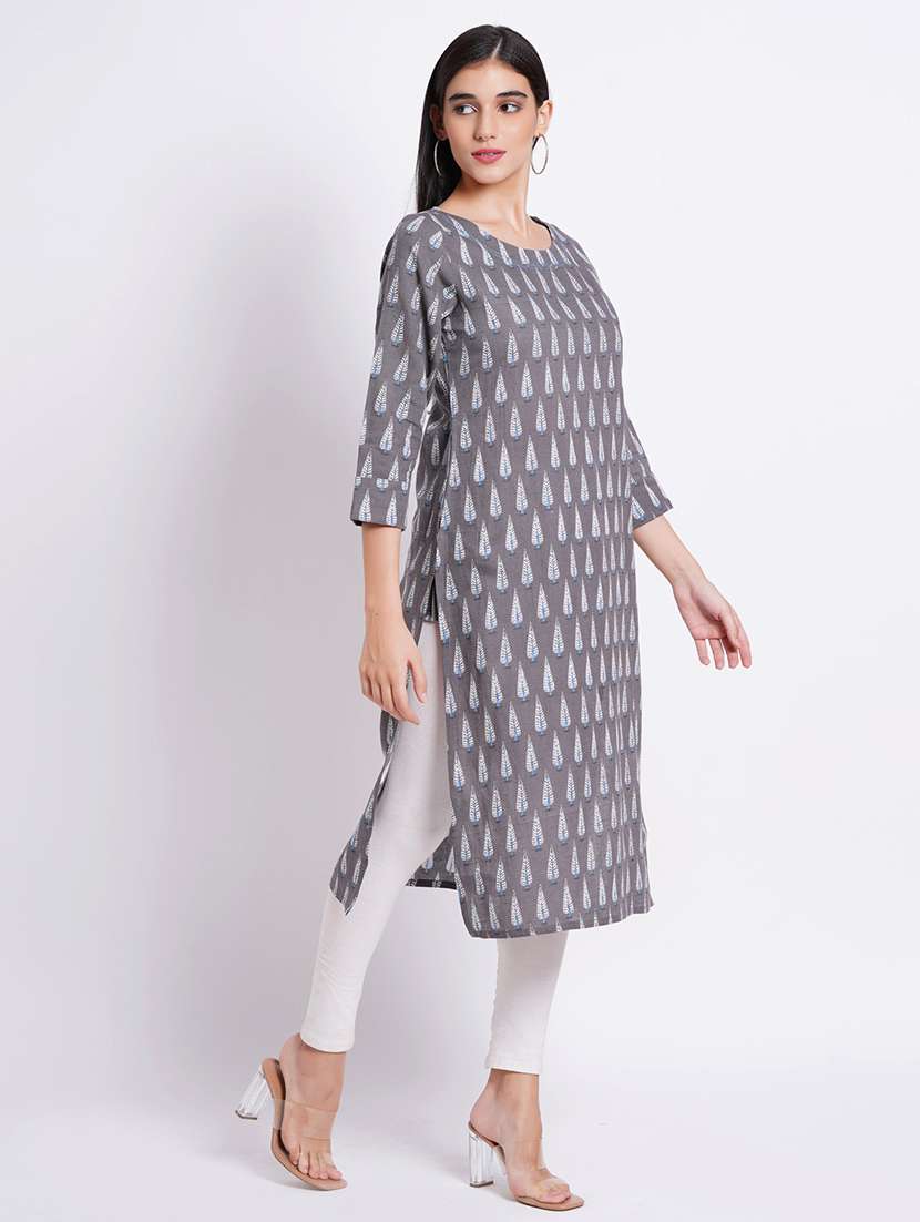 women printed three quarter sleeve straight kurta - 22358073 -  Standard Image - 2