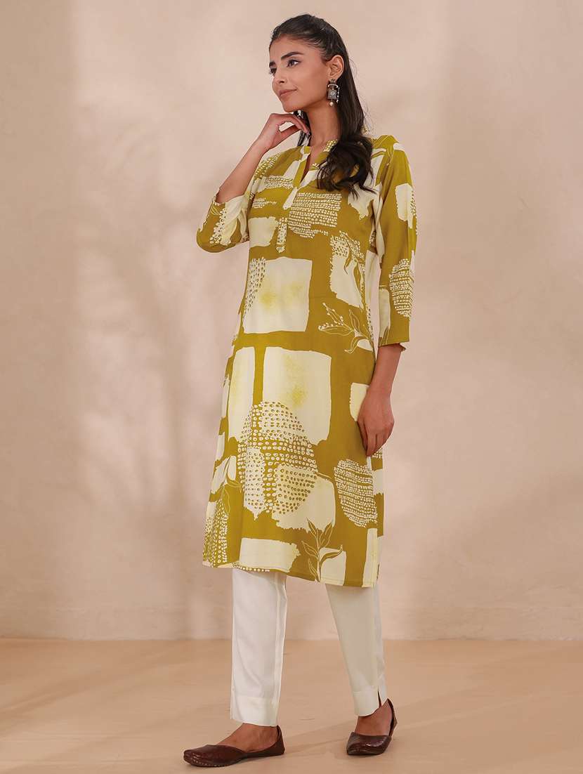 women printed three quarter sleeve straight kurta - 22358076 -  Standard Image - 2