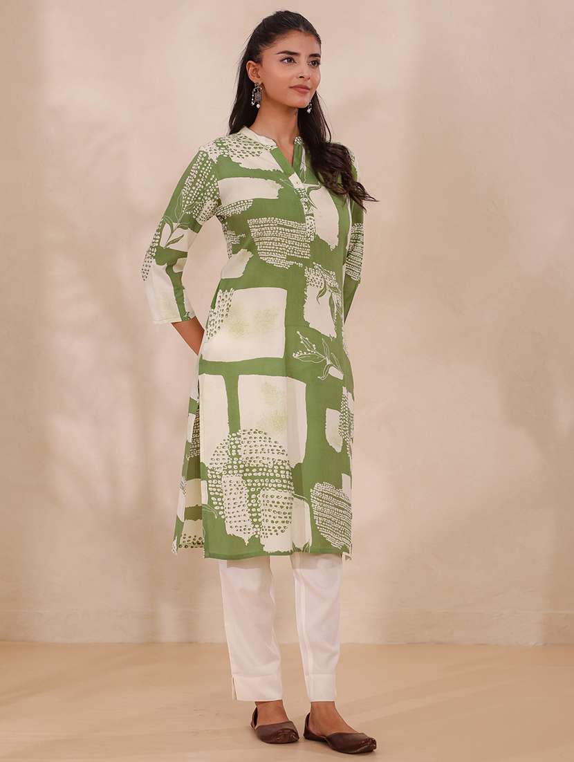 women printed three quarter sleeve straight kurta - 22358077 -  Standard Image - 2
