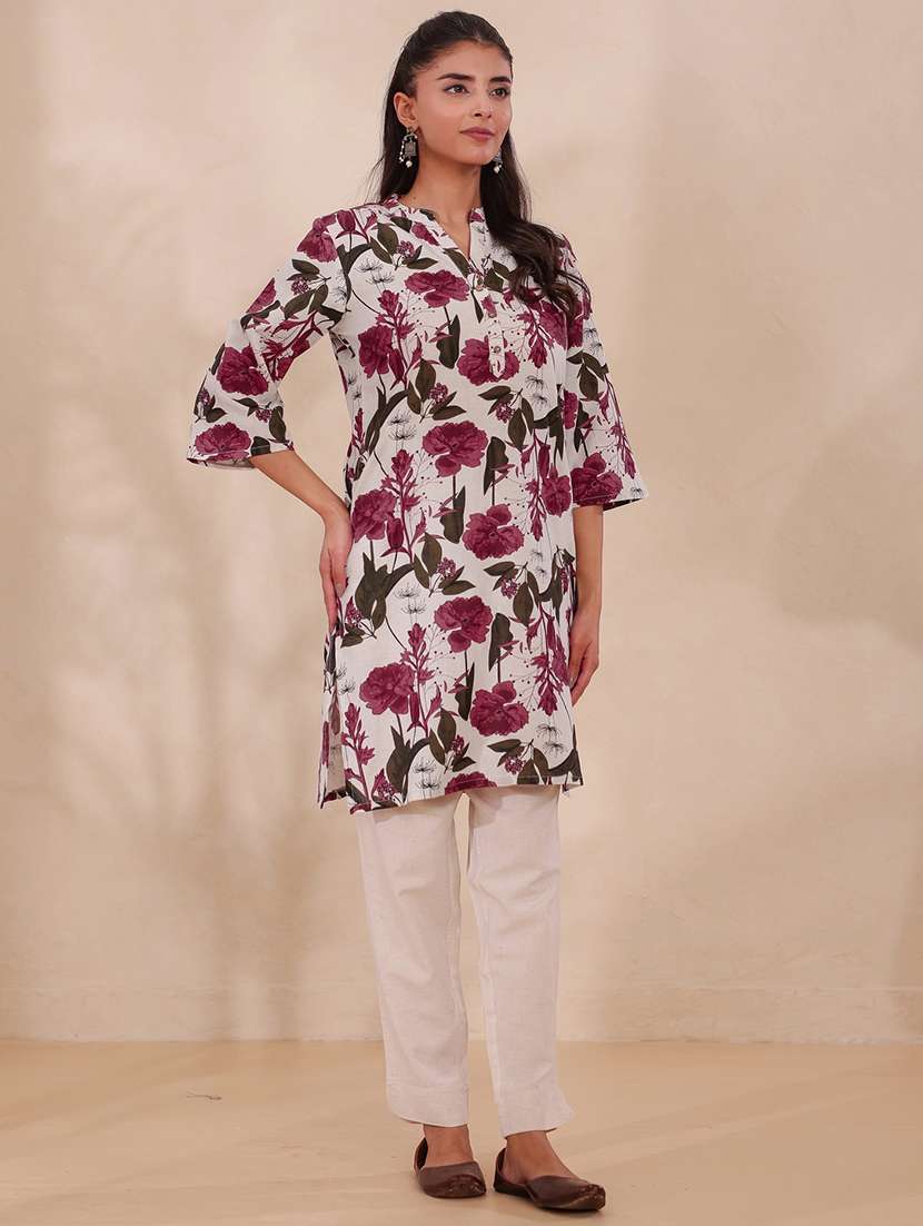 women floral printed three quarter sleeve straight kurta - 22358079 -  Standard Image - 2