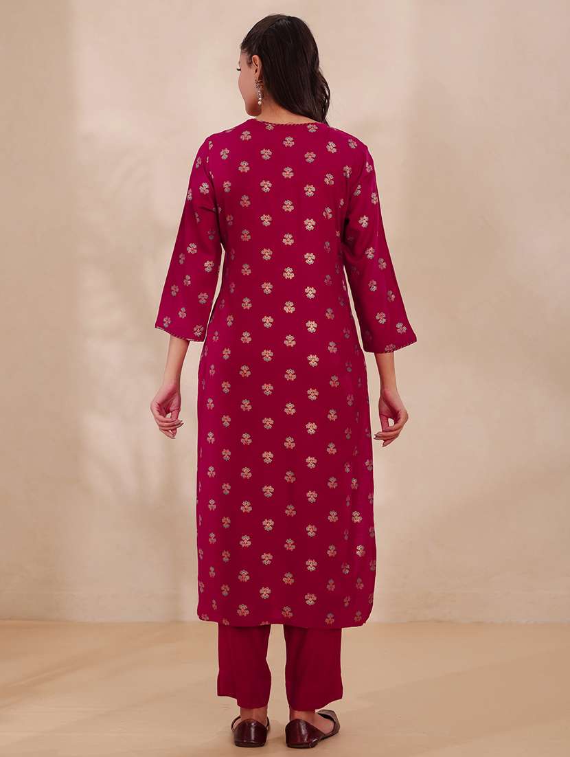 women printed three quarter sleeve straight kurta - 22358082 -  Standard Image - 2
