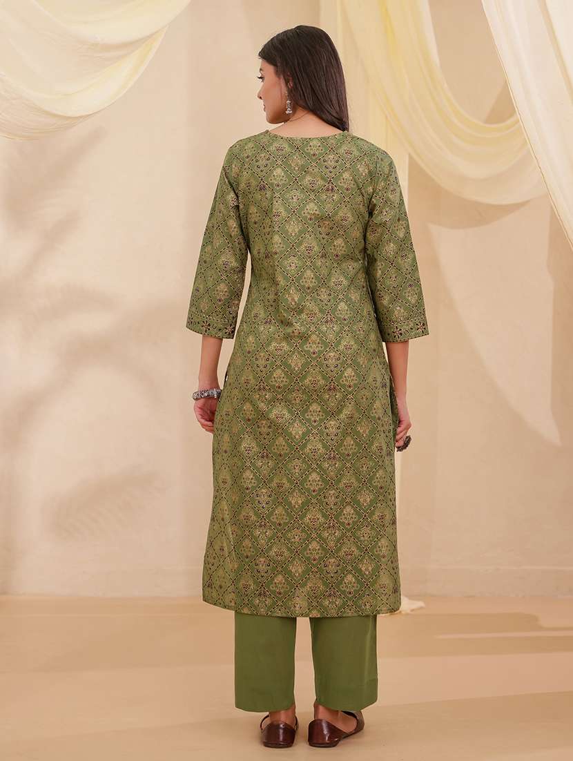 women printed three quarter sleeve kurta pant with dupatta set - 22358097 -  Standard Image - 2