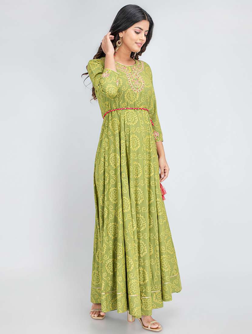 women foil printed three quarter sleeve ethnic dress - 22358139 -  Standard Image - 2