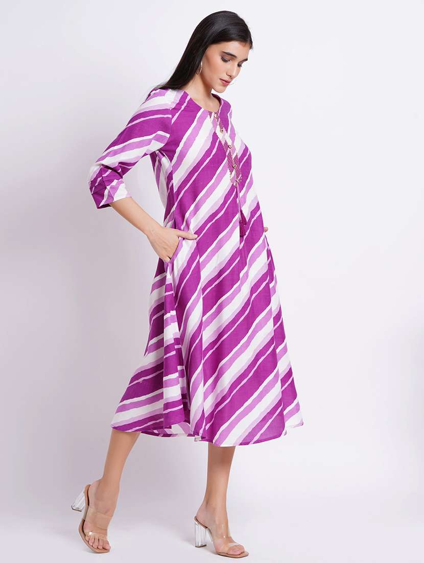 women leheriya three quarter sleeve a-line ethnic dress - 22358141 -  Standard Image - 2