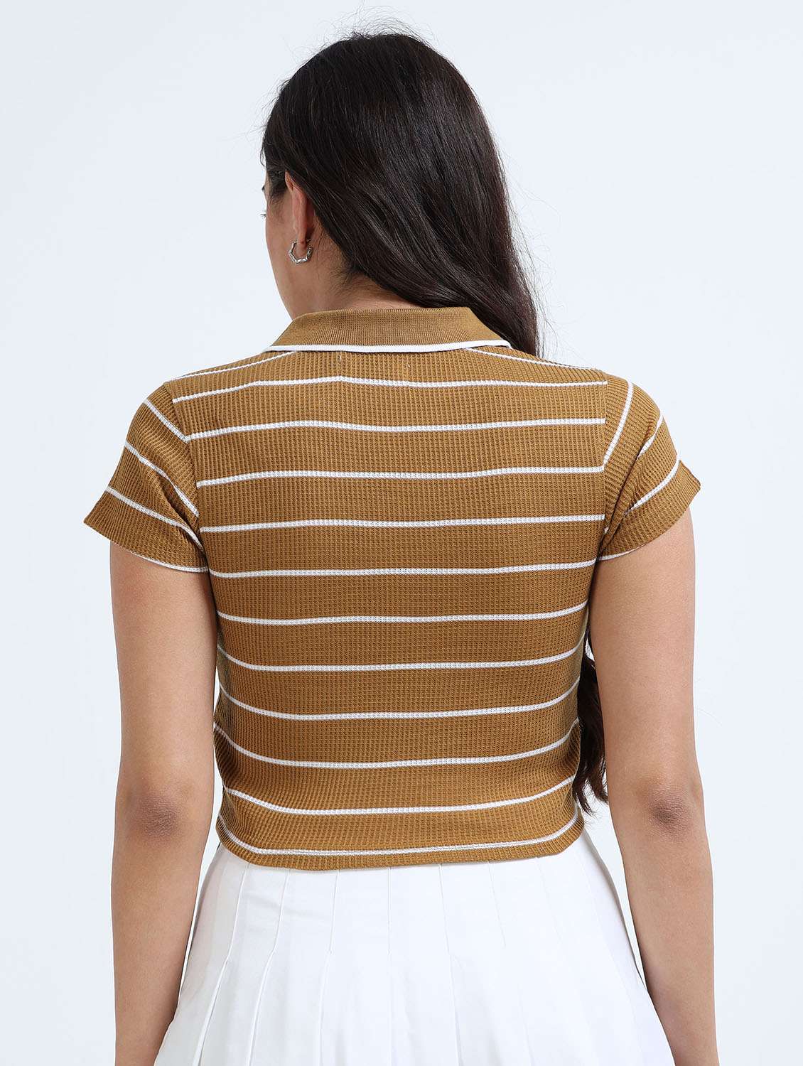 women striped short sleeve crop polo t-shirt - 22358145 -  Standard Image - 2