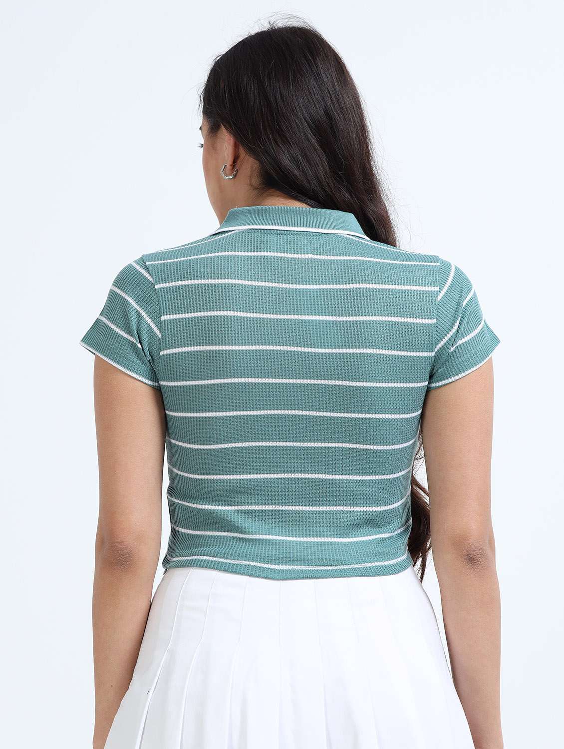 women striped short sleeve crop polo t-shirt - 22358146 -  Standard Image - 2