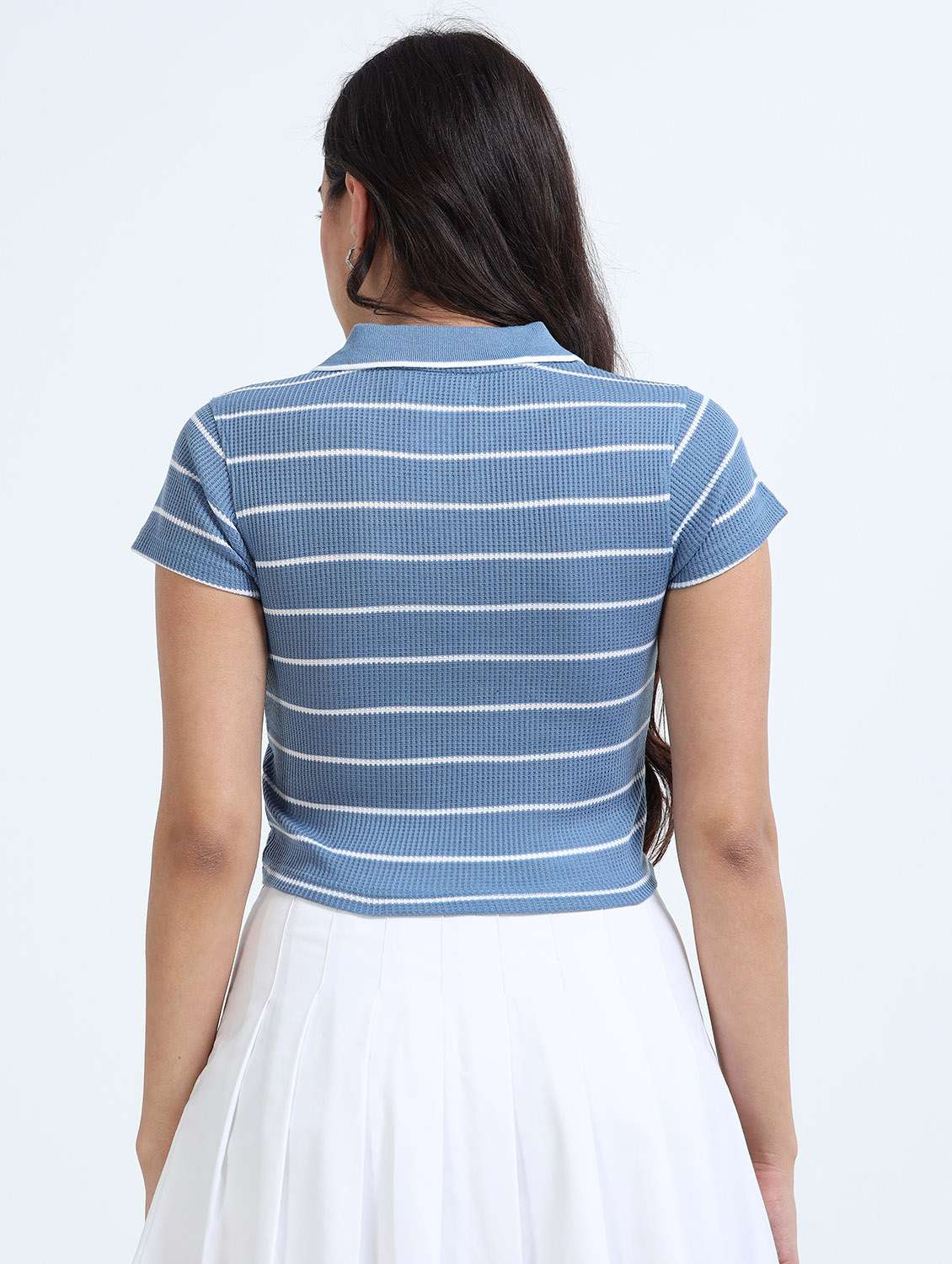 women striped short sleeve crop polo t-shirt - 22358150 -  Standard Image - 2
