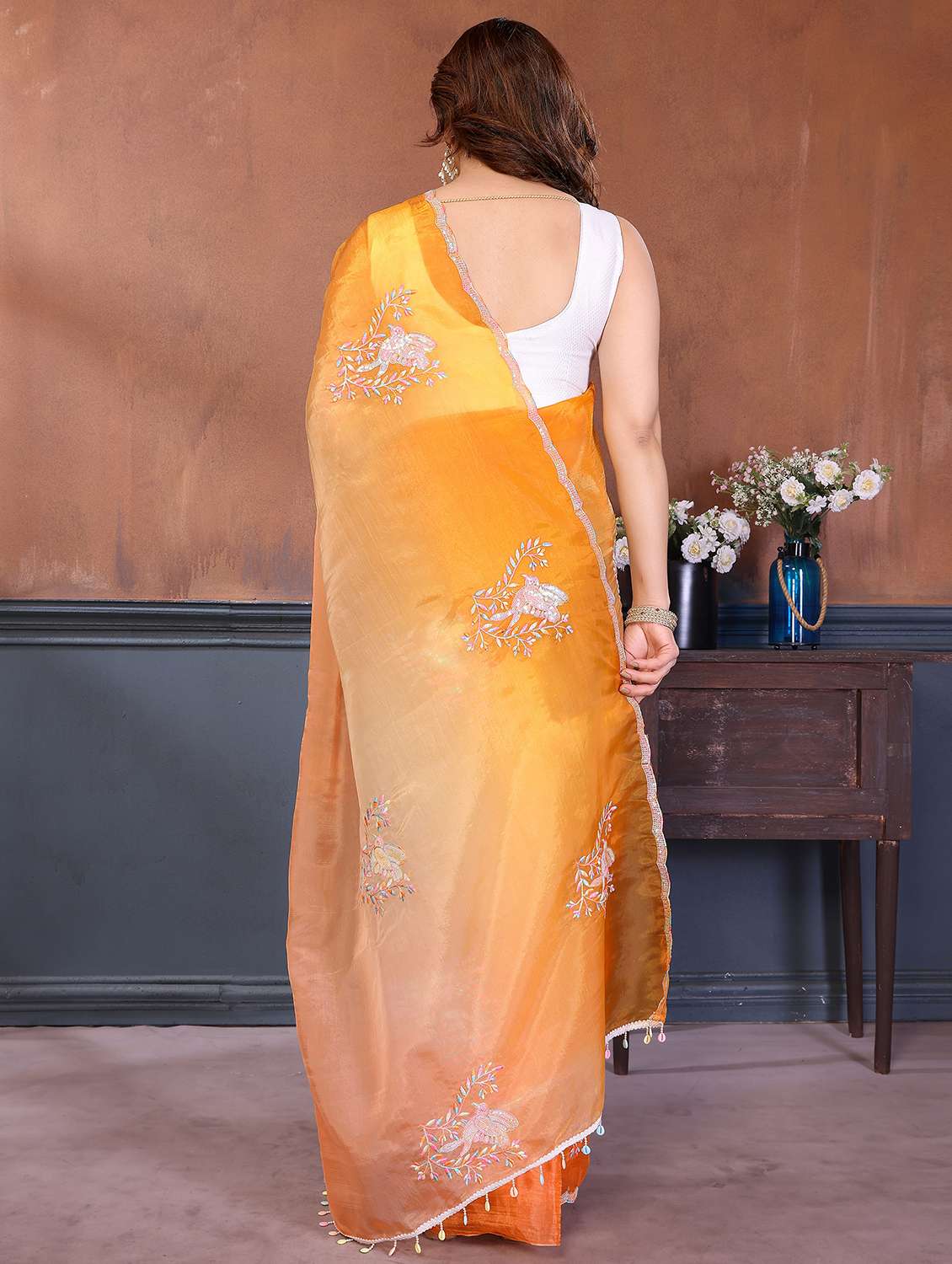 women ombre embroidered saree with blouse - 22358151 -  Standard Image - 2