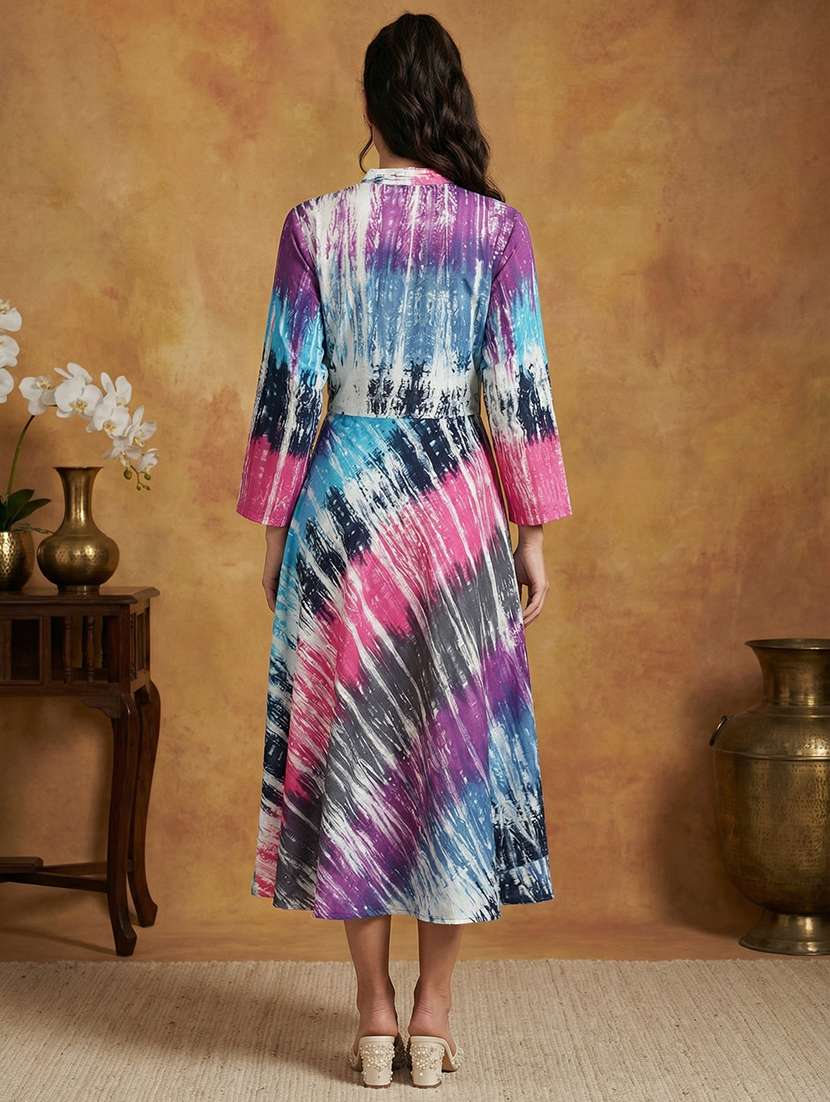 women printed three quarter sleeve fit & flare ethnic dress - 22358168 -  Standard Image - 2