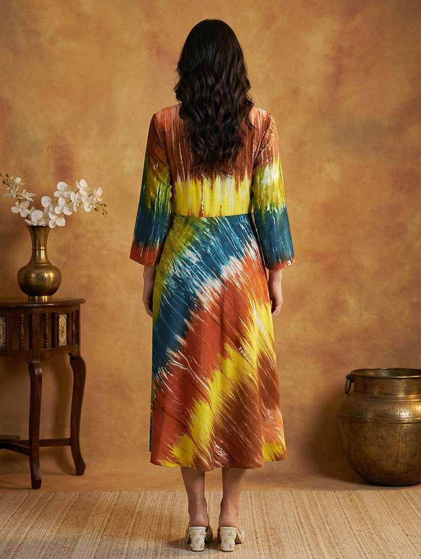 women printed three quarter sleeve fit & flare ethnic dress - 22358169 -  Standard Image - 2