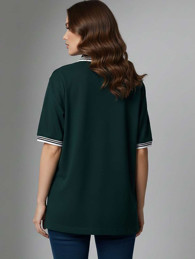 women solid short sleeve oversized polo t-shirt - 22358196 -  Standard Image - 2
