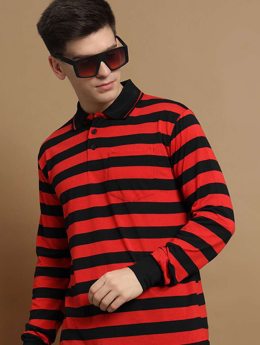 men striped long sleeve regular fit polo t-shirt