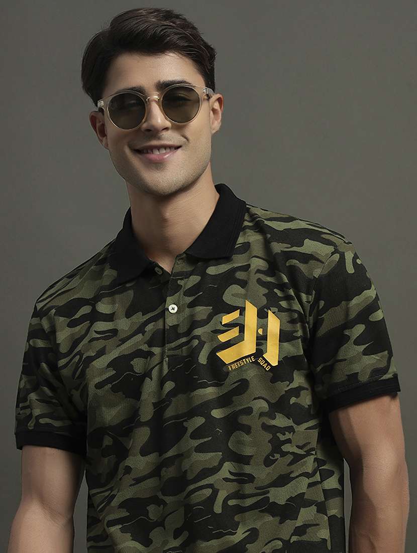men camouflage short sleeve regular fit polo t-shirt