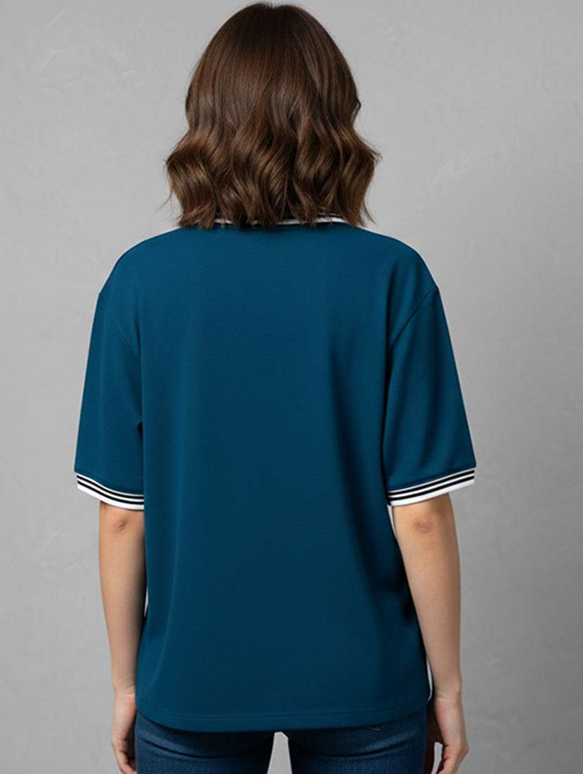 women solid short sleeve oversized polo t-shirt - 22358572 -  Standard Image - 2