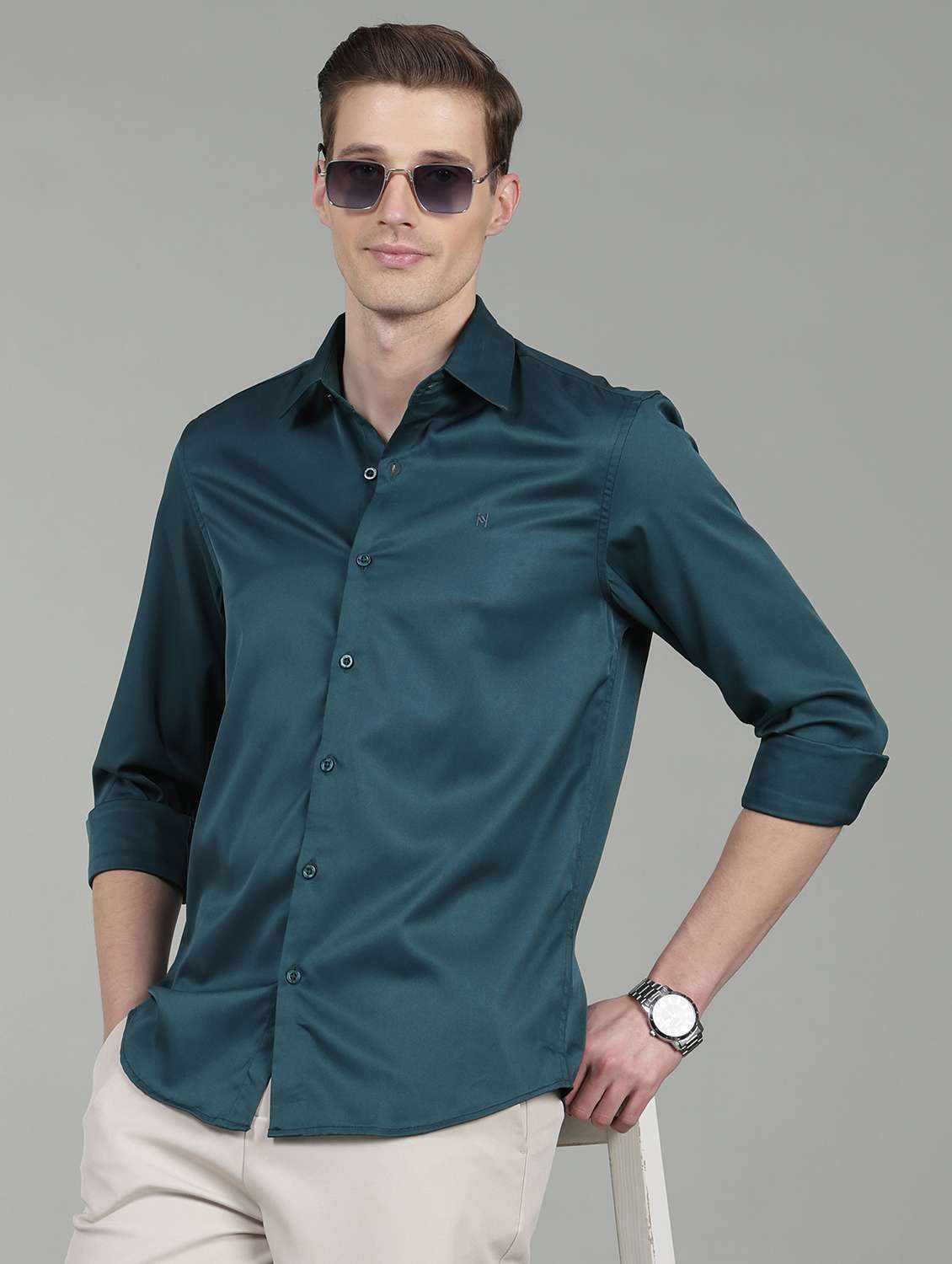 men solid long sleeve regular fit casual shirt