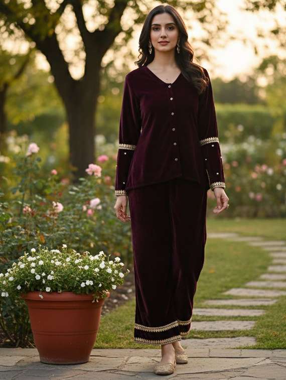 women gota detailed top and trouser co-ord set
