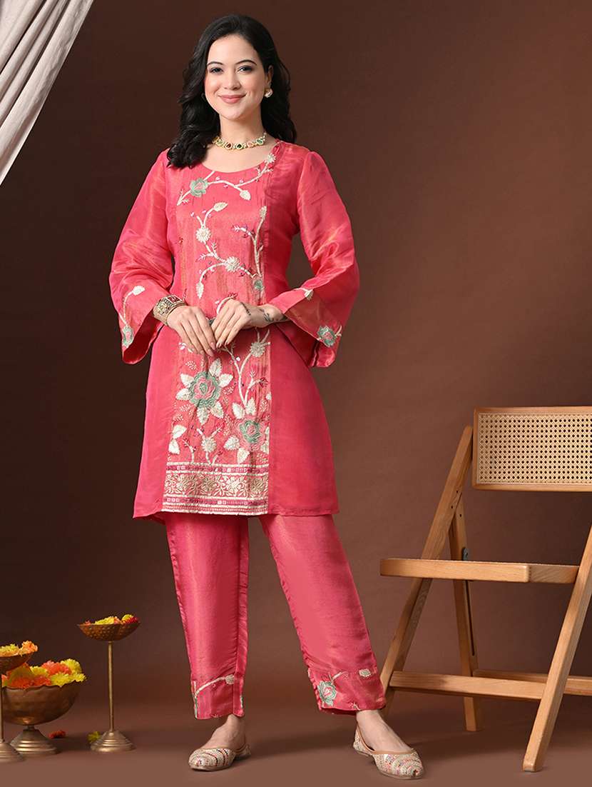 women solid with work three quarter sleeve kurta pant with dupatta set - 22358712 -  Standard Image - 2