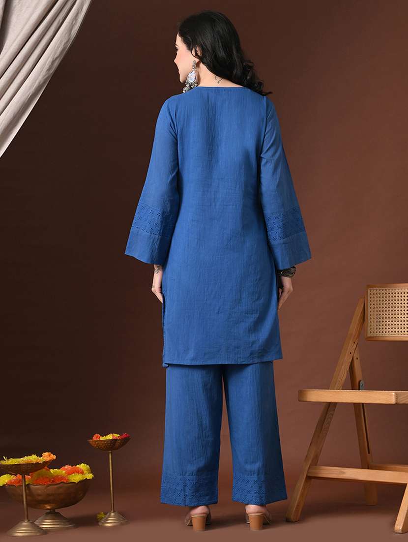 women solid long sleeve kurta palazzo set - 22358713 -  Standard Image - 2