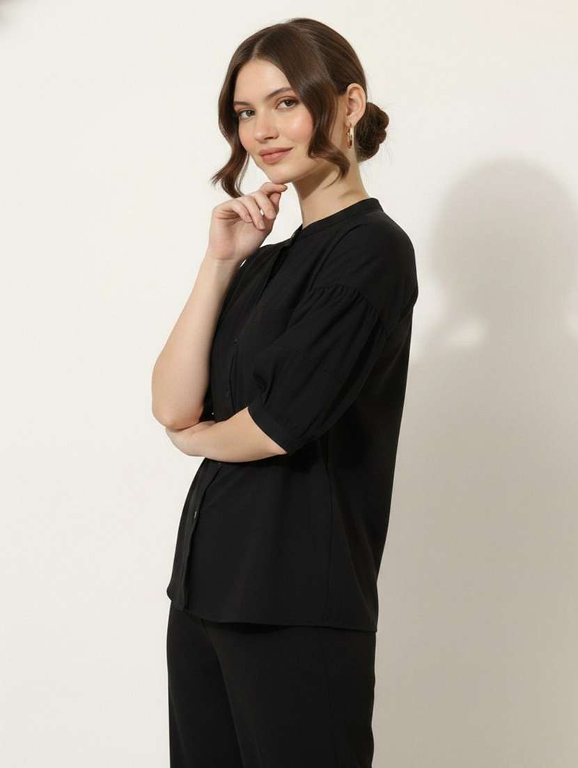 women solid puff sleeve regualr fit shirt - 22358720 -  Standard Image - 2