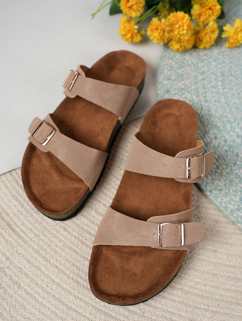 women solid slip on sandals